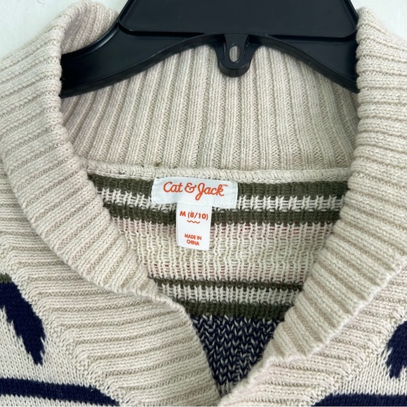 Cat & Jack Boys Beige Orange Long Sleeve Button Up Patterned Sweater Cardigan - Picture 9 of 10